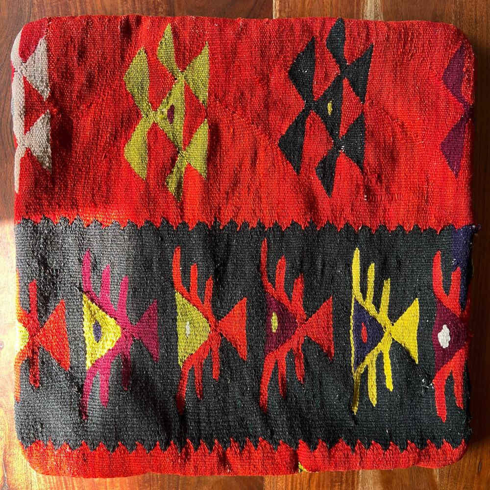 Southwest Kilim Style Woven Pillow Cover 18x18 Red Orange Black Boho Lodge Decor - Picture 2 of 15